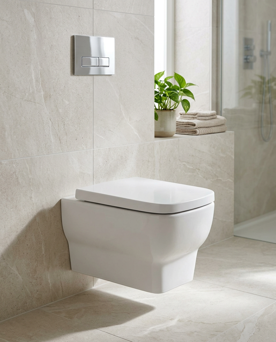 Kirra Wall Hung Toilet in a bright modern bathroom