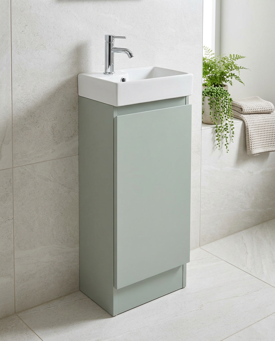 Kolora 400mm Floorstanding Vanity Unit & Basin, 1 Door in a bright modern bathroom