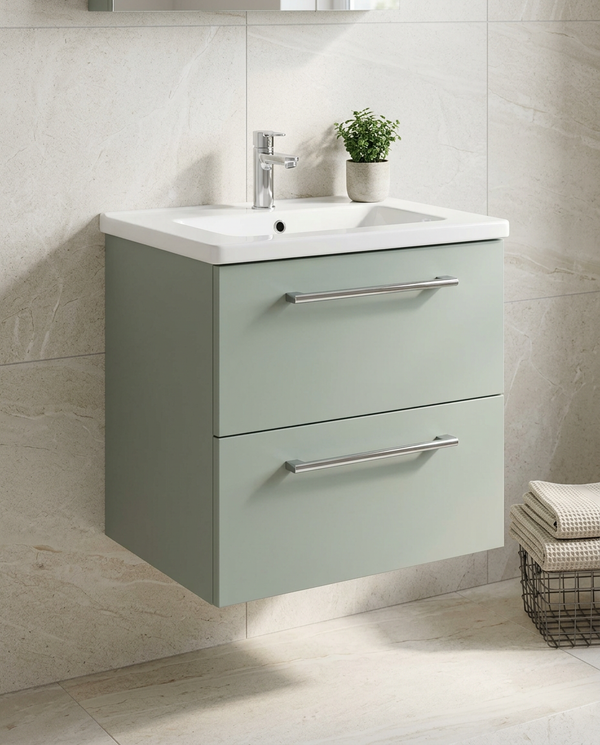 Kolora 600mm Wall Hung Vanity Unit & Basin, 2 Drawers
