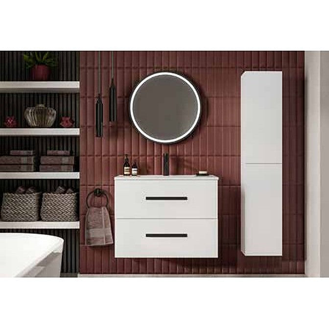 Kolora matt white vanity unit with tuscan red tall unit