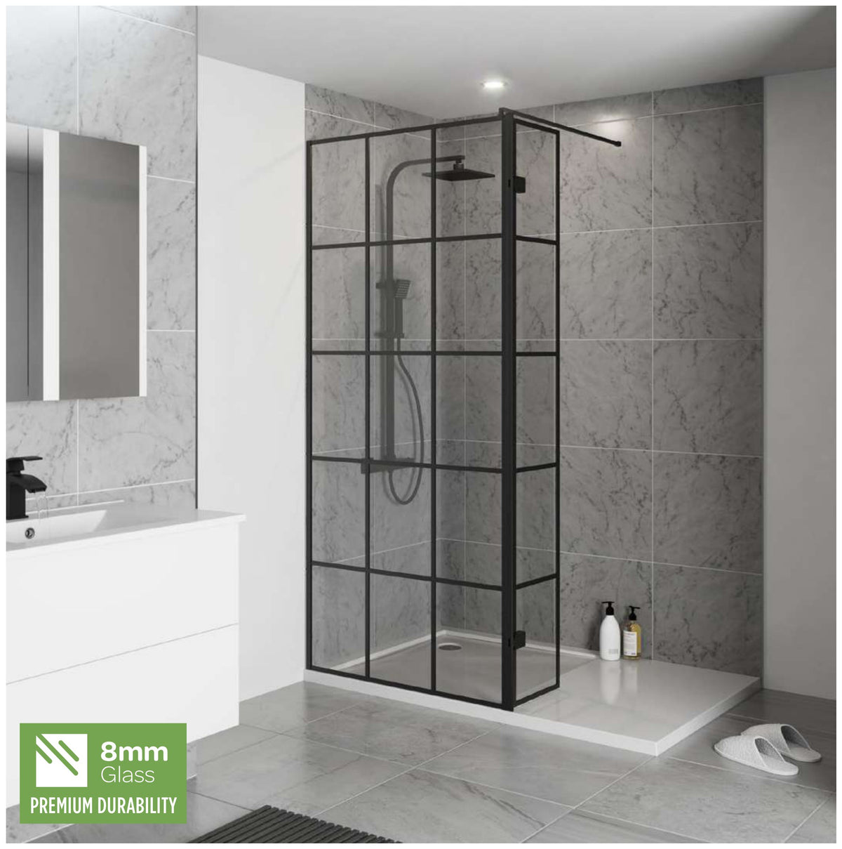 Krest Black Grid Wet Room Screen