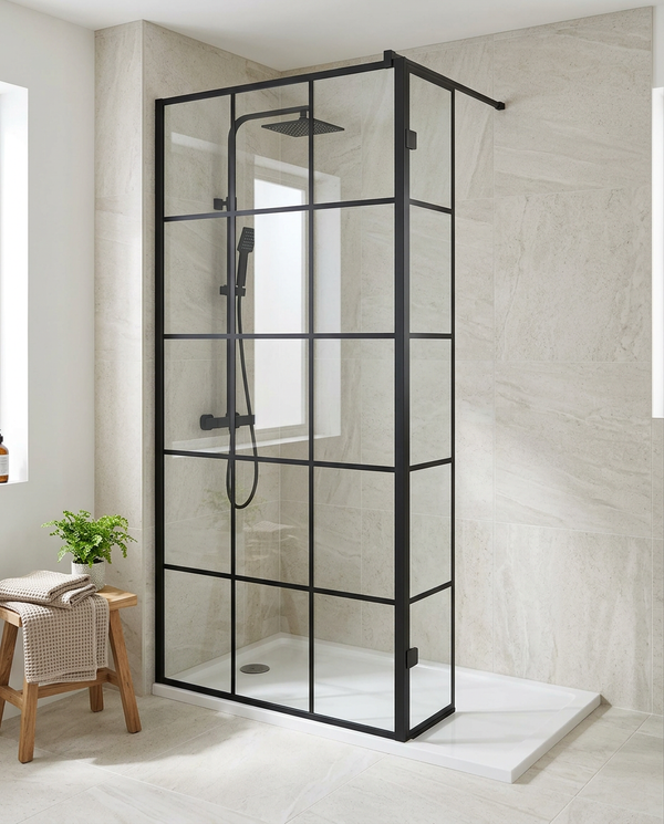 Krest Black Grid Wet Room Screen