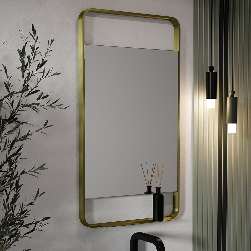 Ludgate Mirror with Shelf 55 Brushed Brass