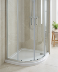 Levo Low Profile Quadrant Shower Tray in a bright modern bathroom