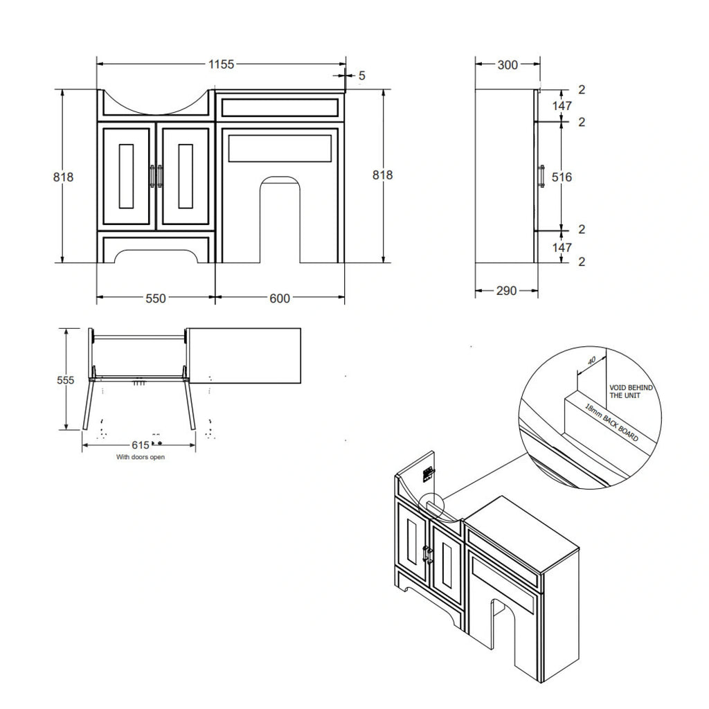 Lichfield 2-Door Vanity Unit, Basin & Back to Wall WC Set