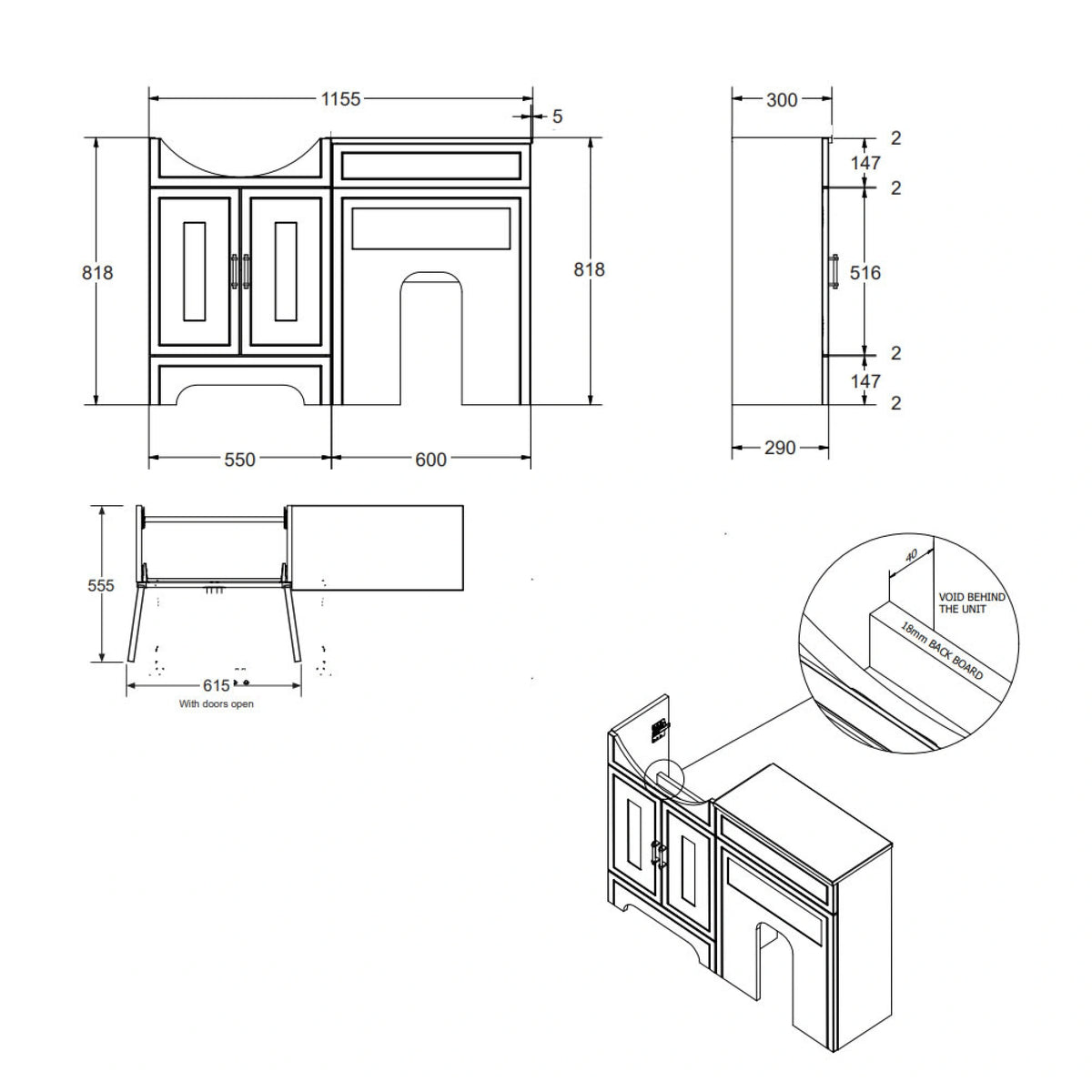 Lichfield 2-Door Vanity Unit, Basin & Back to Wall WC Set