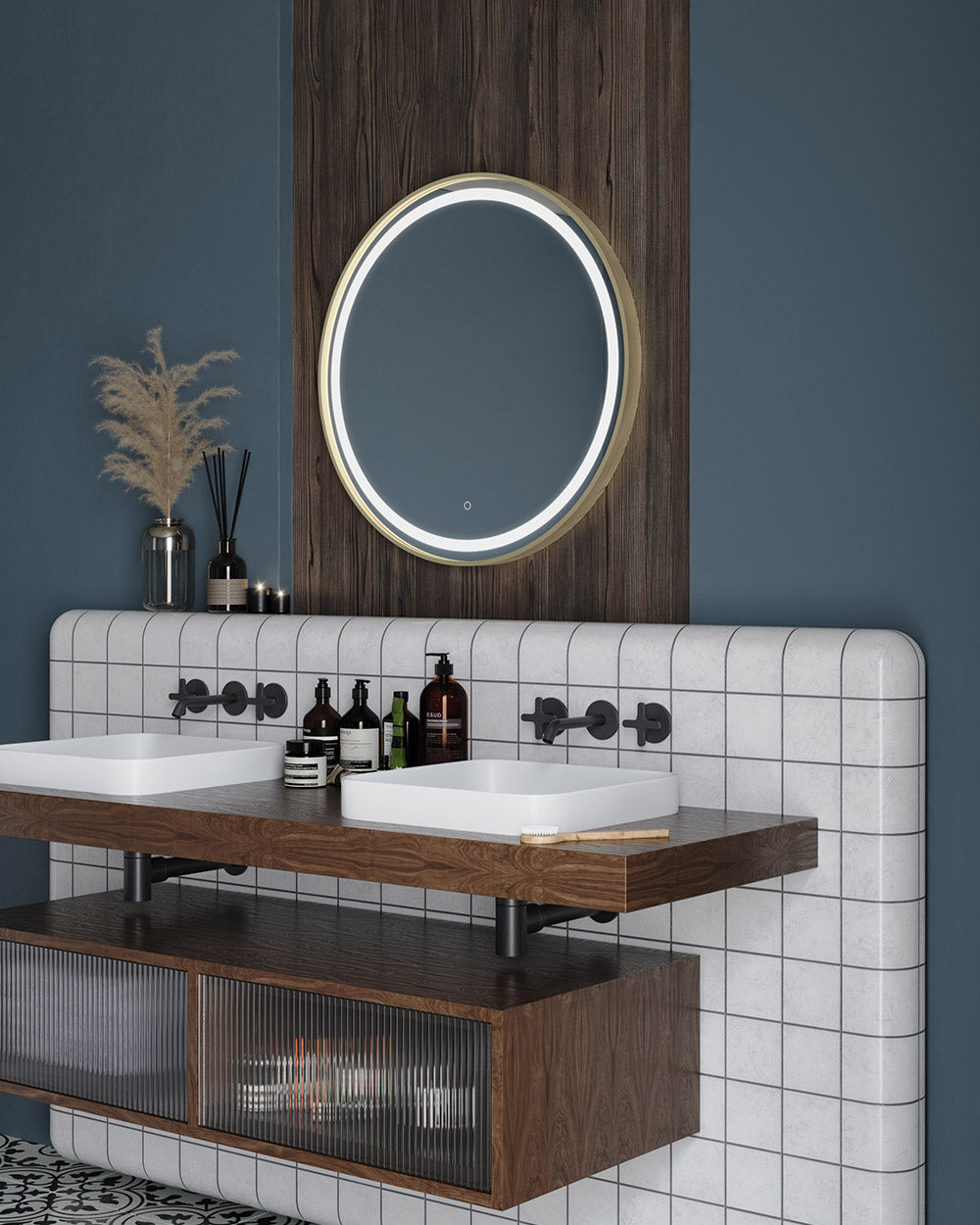 Lomax Light Round Mirror 70cm Brushed Brass
