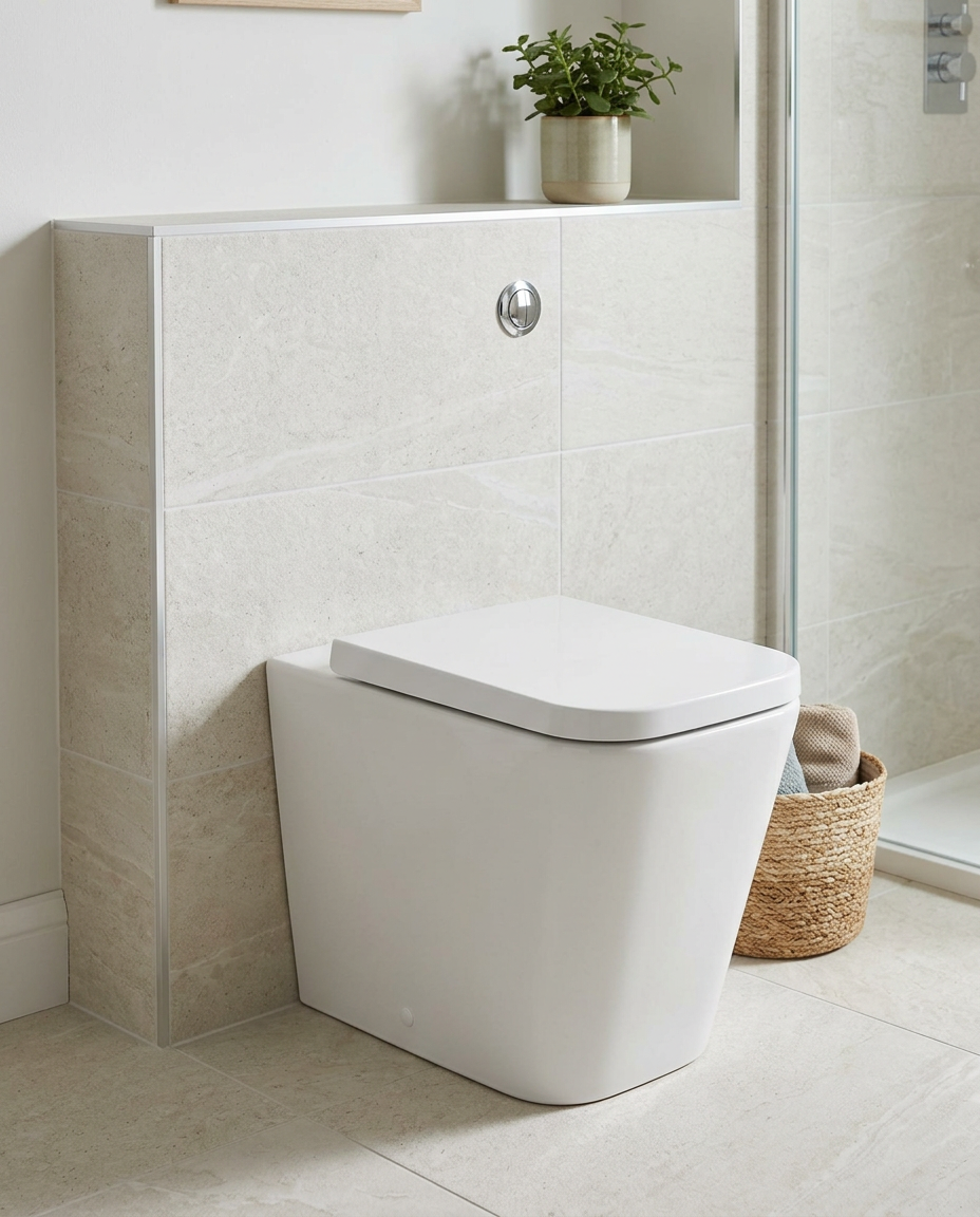 Lucca Square Back to Wall Toilet in a bright modern bathroom