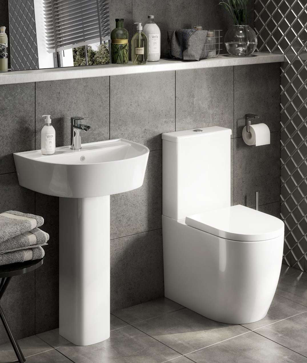 Lucca Square Close Coupled Toilet in a bathroom setting