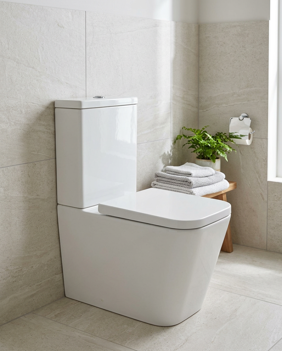 Lucca Square Close Coupled Toilet in a bright modern bathroom