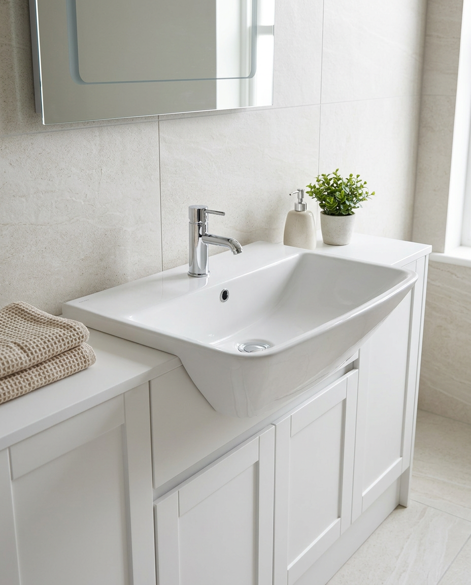 Lucia Semi-Recessed Basin in a bright modern bathroom