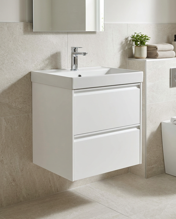 Luna 500mm Wall Hung Vanity Unit & Basin, 2 Drawers