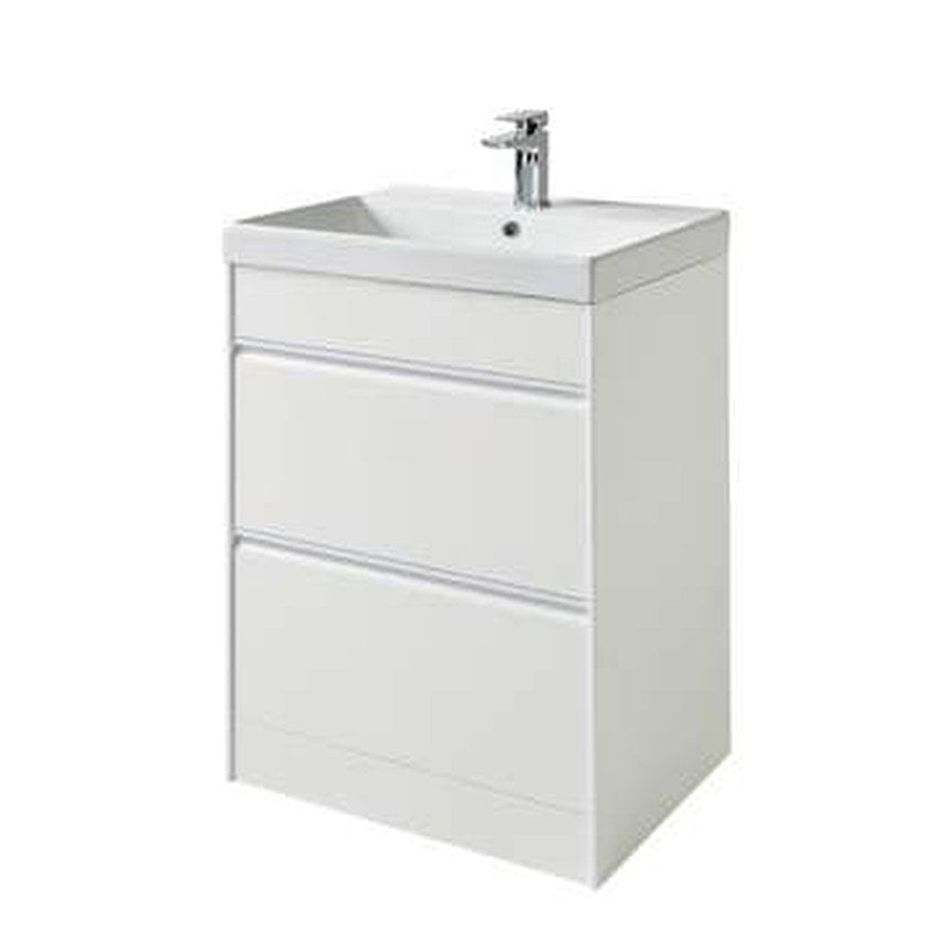 Luna 600mm Floor Standing Vanity Unit & Basin, 2 Drawers – Matt white