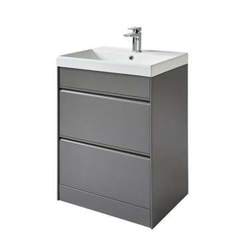 Luna 600mm Floor Standing Vanity Unit & Basin, 2 Drawers – Matt grey