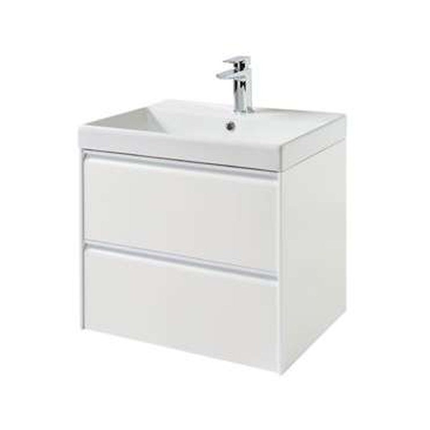Luna 600mm Wall Hung Vanity Unit & Basin, 2 Drawers – Matt white