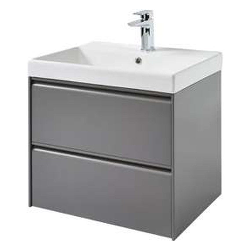 Luna 600mm Wall Hung Vanity Unit & Basin, 2 Drawers – Matt grey