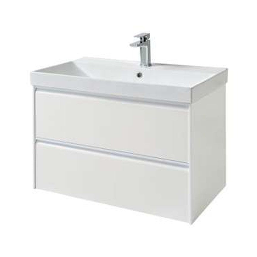 Luna 800mm Wall Hung Vanity Unit & Basin, 2 Drawers – Matt white