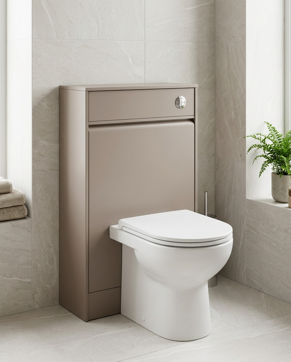 Luna WC Unit, cocoa in a bright modern bathroom