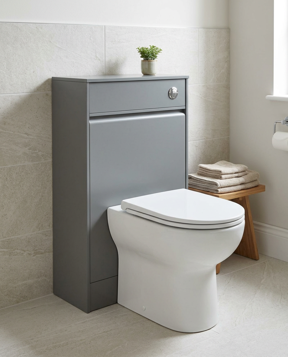 Luna WC Unit, matt grey in a bright modern bathroom