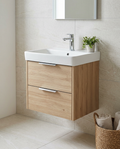 Madeley 500mm Wall Hung Vanity Unit & Basin, 2 Drawers in a bright modern bathroom