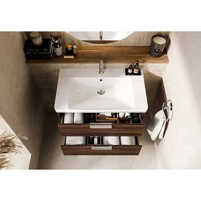 Madeley walnut vanity unit seen from above