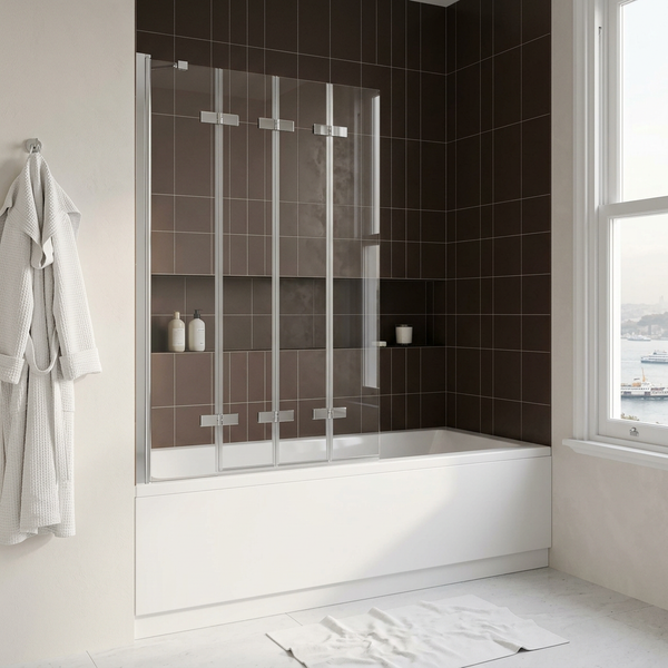 Modena Four-Panel Folding Chrome Bath Screen