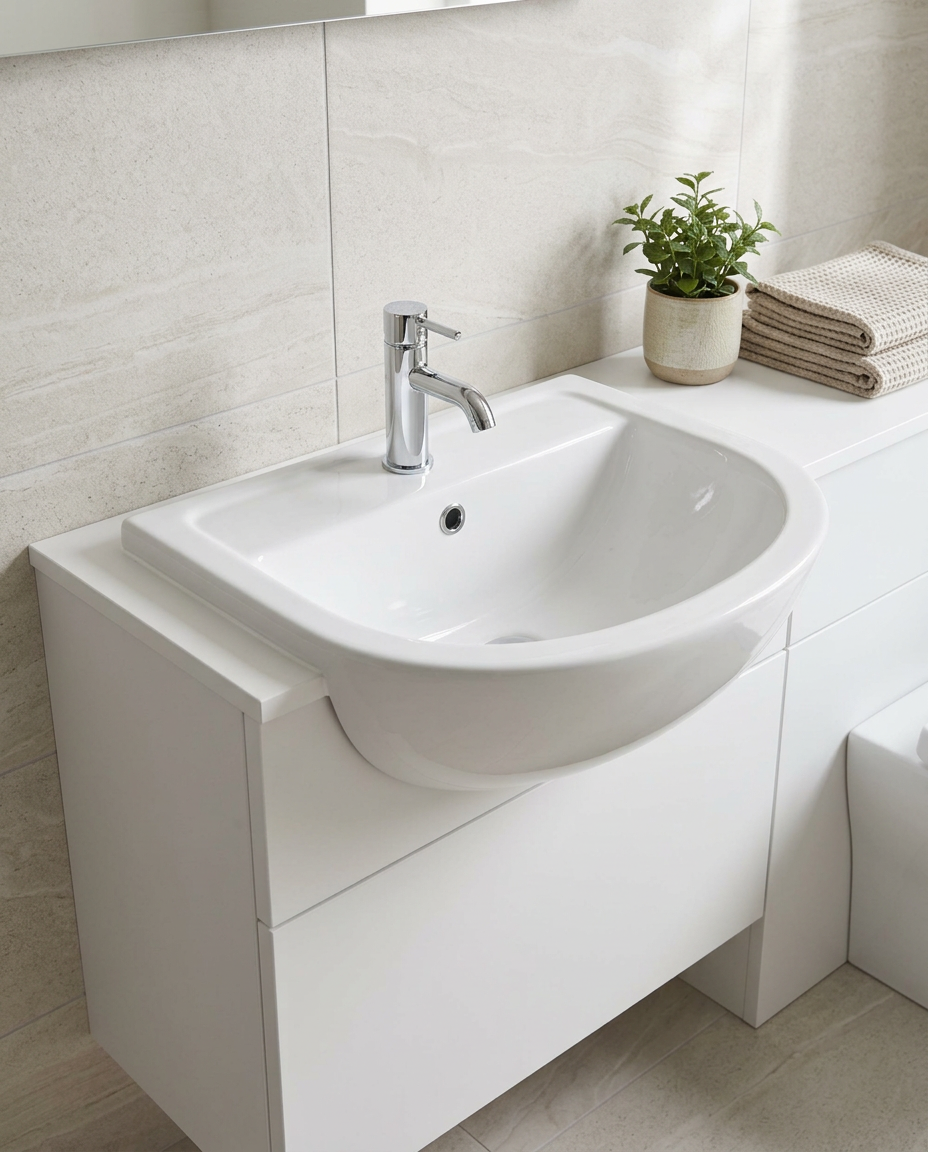 Marina Semi-Recessed Basin in a bright modern bathroom