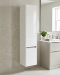 Mayfair Wall Mounted Tall Unit, white gloss in a bright modern bathroom