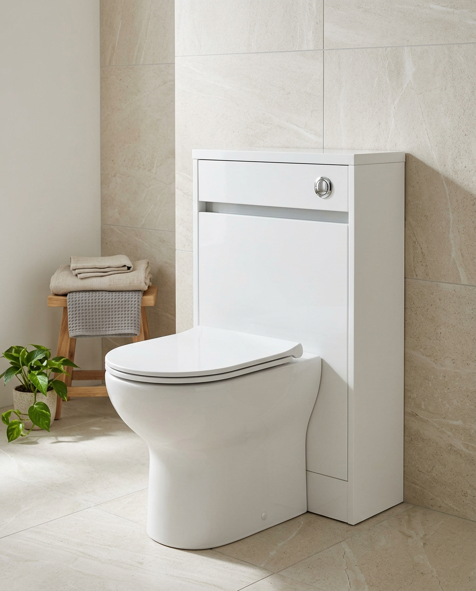Mayfair WC Unit, white gloss in a bright modern bathroom