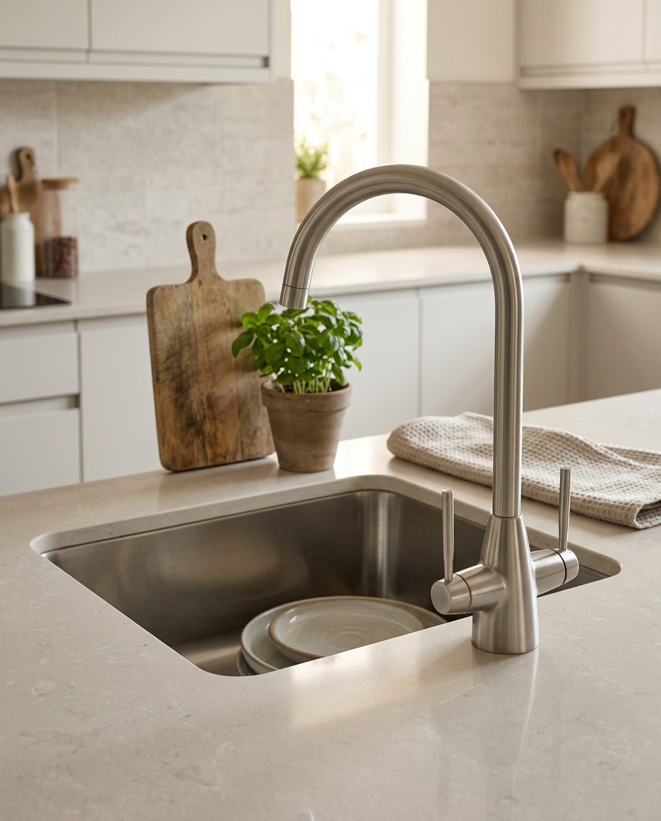Mila Kitchen Mixer Tap in a bright modern kitchen