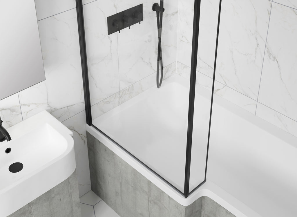 Modena 6 L-shaped bath screen in matt black