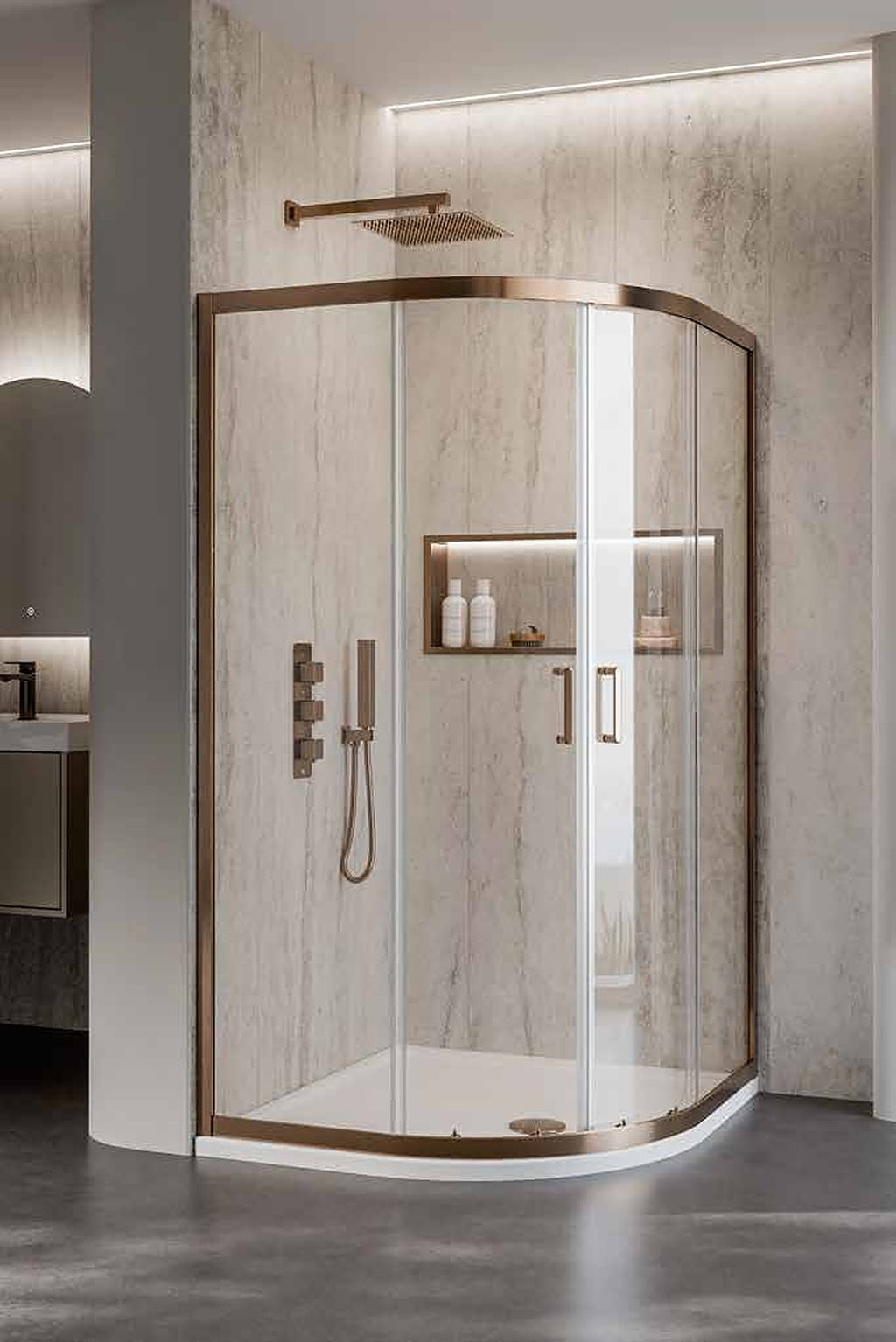 Modena 6 Quadrant Shower Enclosure, in a bathroom setting