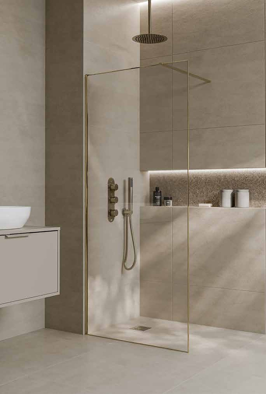 Modena 8 Slim Frame Walk-In Shower Screen, in a bathroom setting