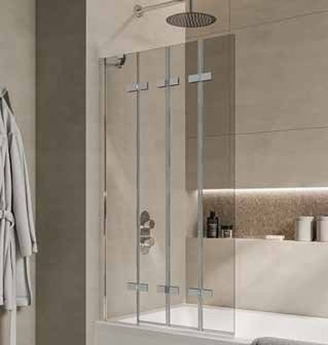 Modena Four-Panel Folding Bath Screen, in a bathroom setting