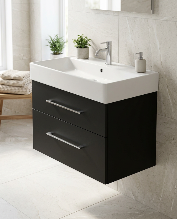 Montara 800mm Wall Hung Vanity Unit & Basin, 2 Drawers