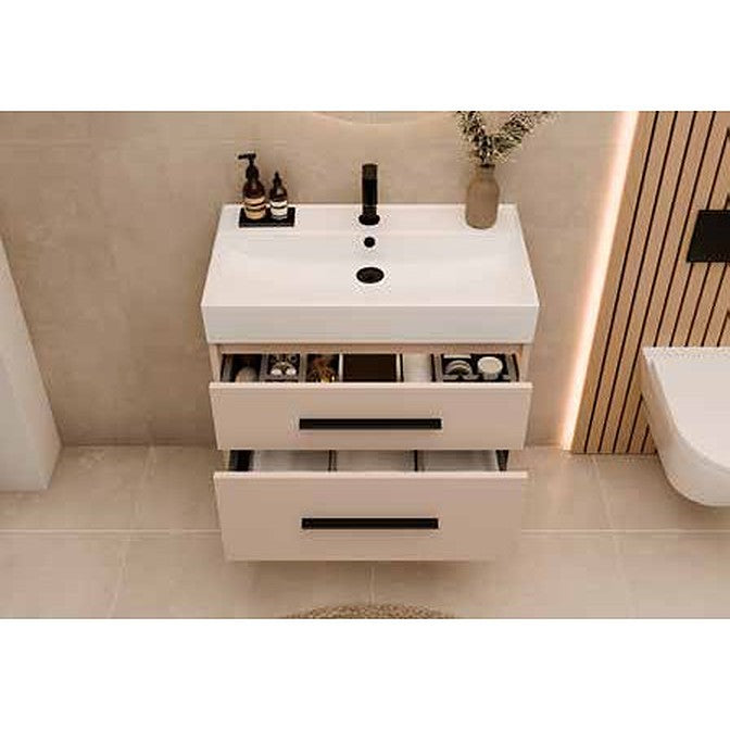 Montara cashmere vanity unit with open drawers