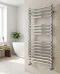 Nova Chrome Designer Towel Rail in a bright modern bathroom