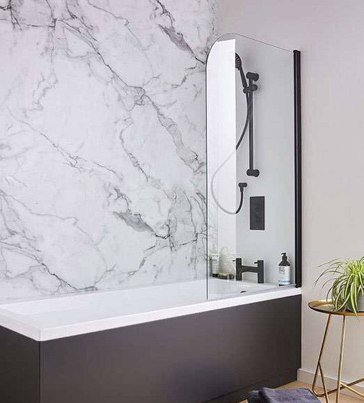 Noxa Matt Black Bath Screen, radius edge