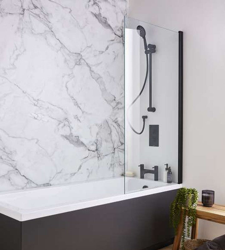 Noxa Matt Black Bath Screen, square edge