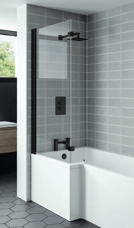 Noxa Matt Black Bath Screen, L-shaped with extension panel