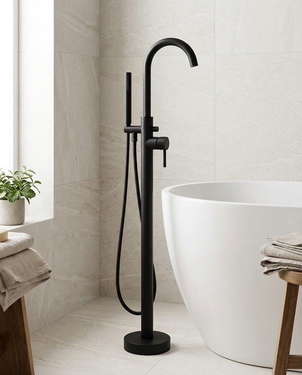 Noxa Round Matt Black Freestanding Bath Shower Mixer