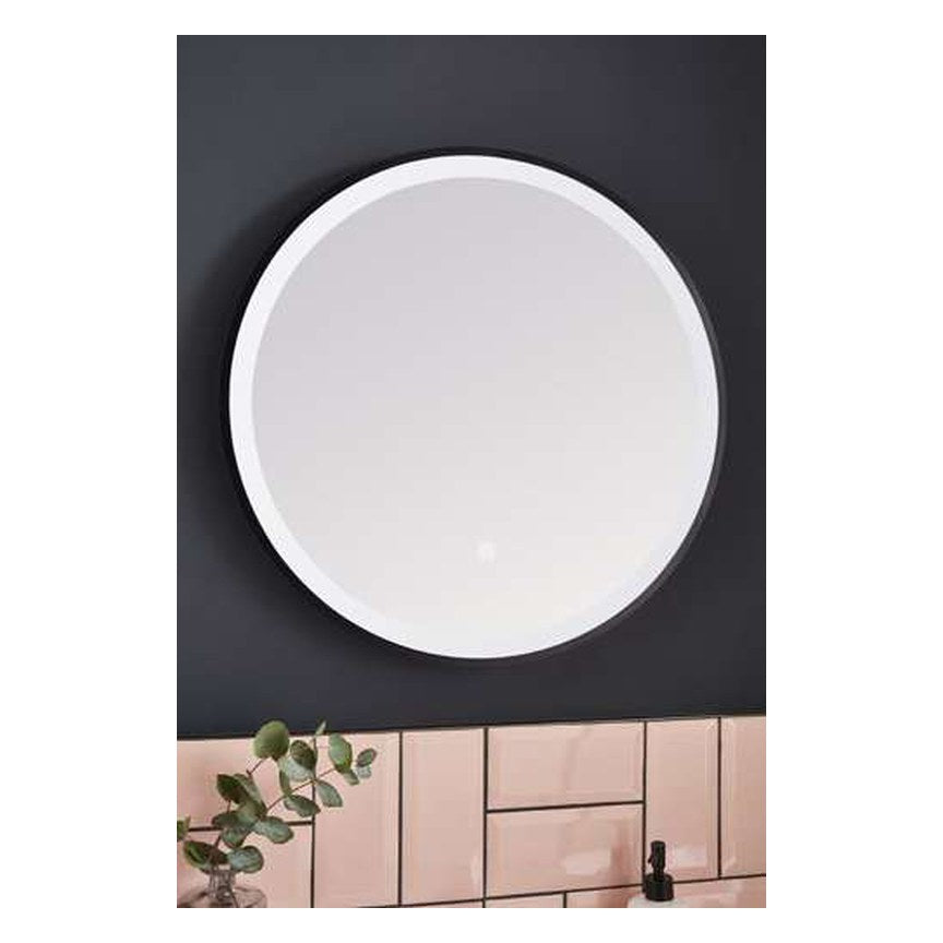 Noxa Round Matt Black LED Mirror