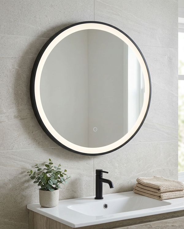 Noxa Round Matt Black LED Mirror