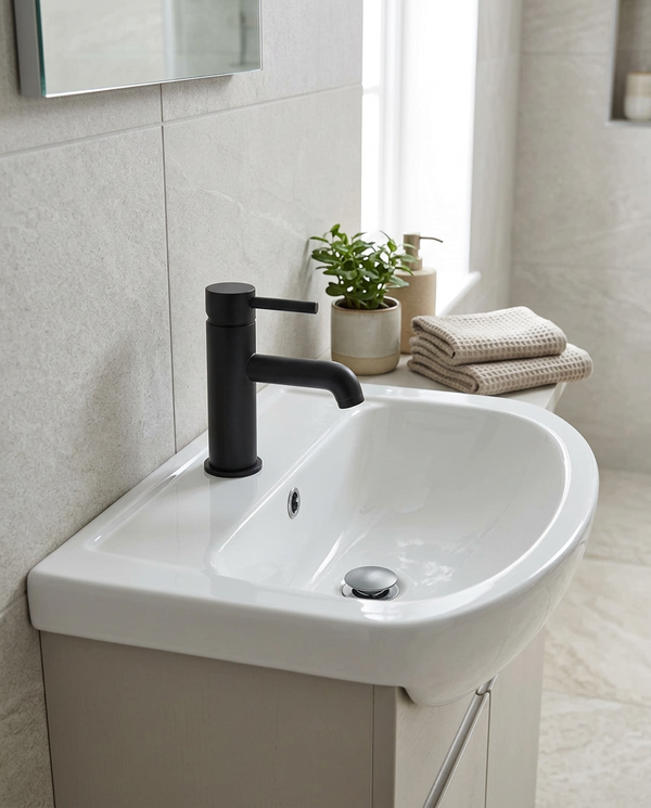 Noxa Round Matt Black Mono Basin Mixer