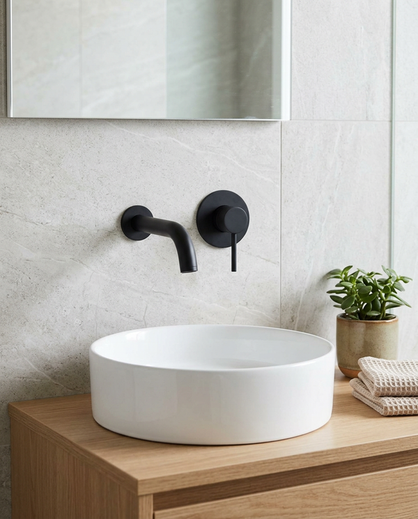 Noxa Round Matt Black Wall Mounted Basin Mixer