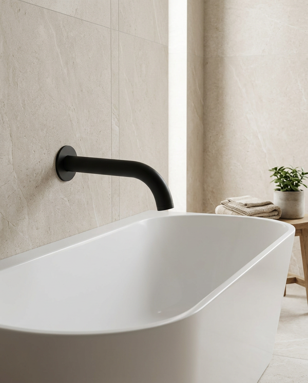 Noxa Round Matt Black Wall Mounted Bath Spout
