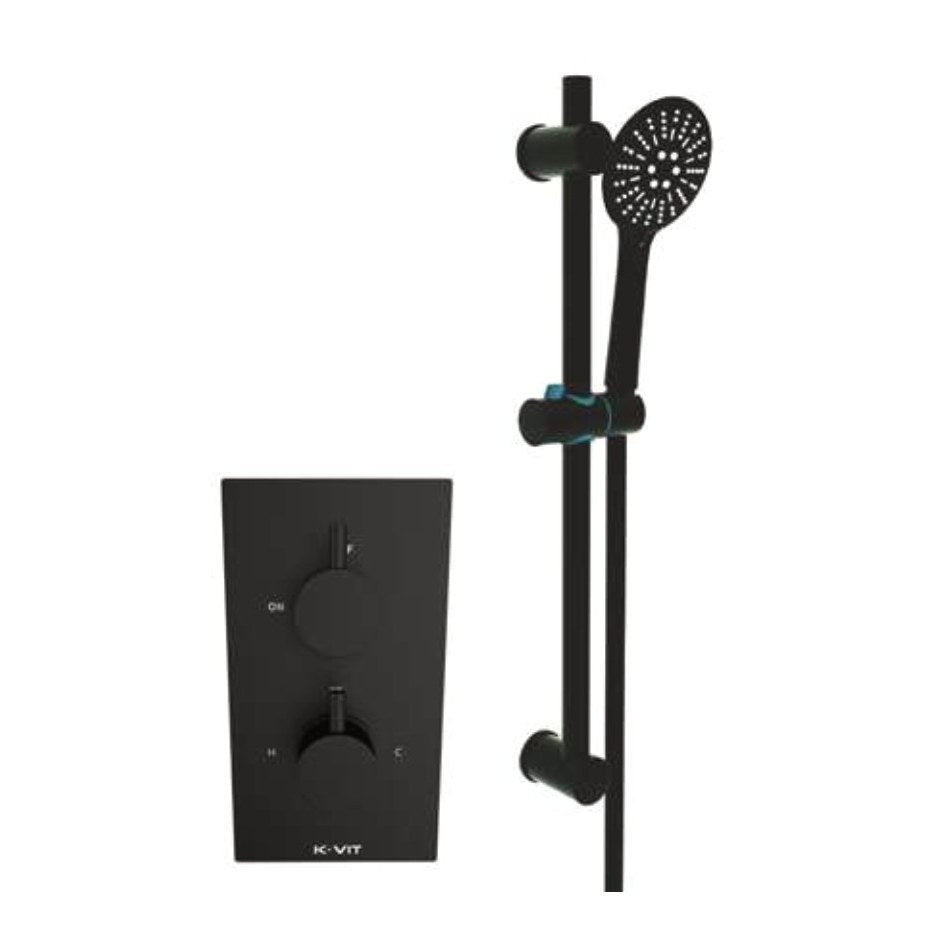 Noxa Round Matt Black Thermostatic Shower Sets, Concealed valve with adjustable slide rail kit