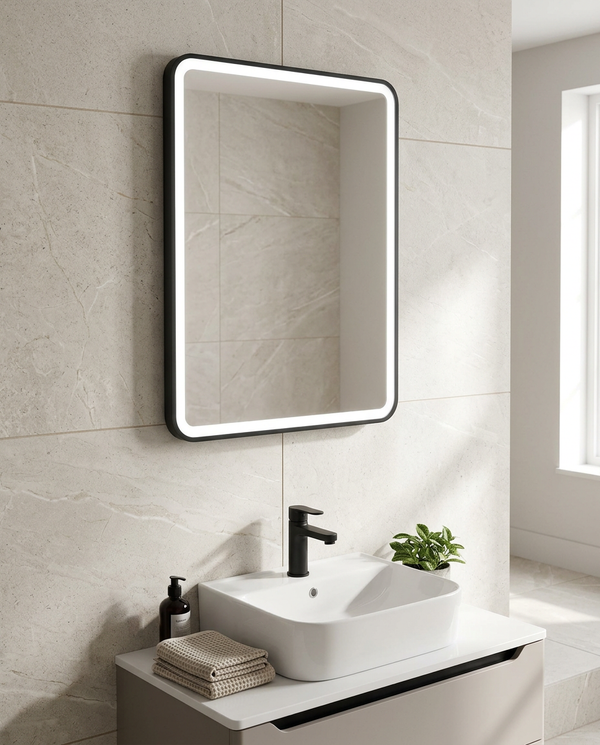 Noxa Square Matt Black LED Mirror