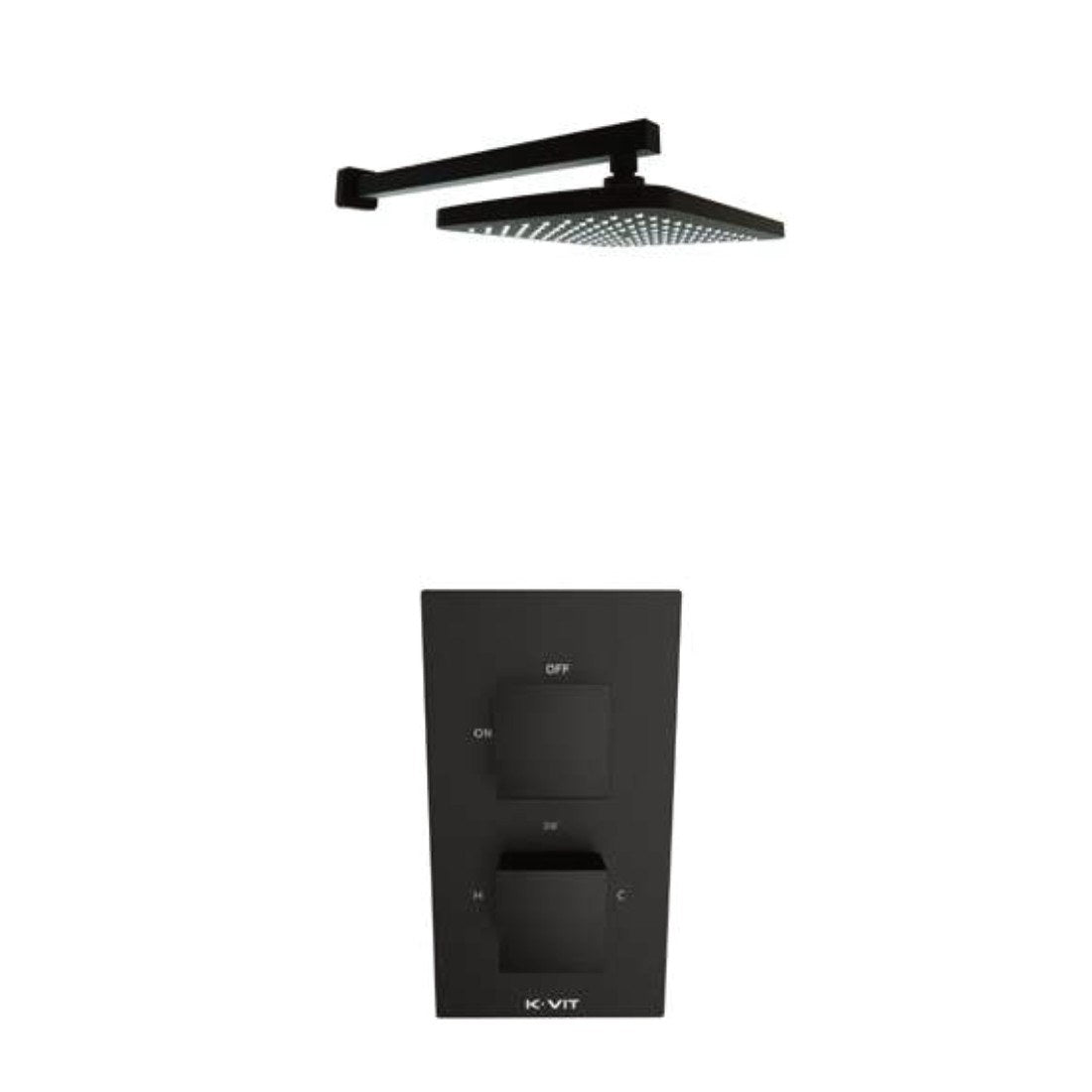 Noxa Square Matt Black Thermostatic Shower Sets, Concealed valve with fixed overhead drencher