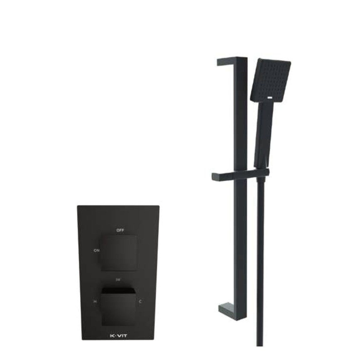 Noxa Square Matt Black Thermostatic Shower Sets, Concealed valve with adjustable slide rail kit